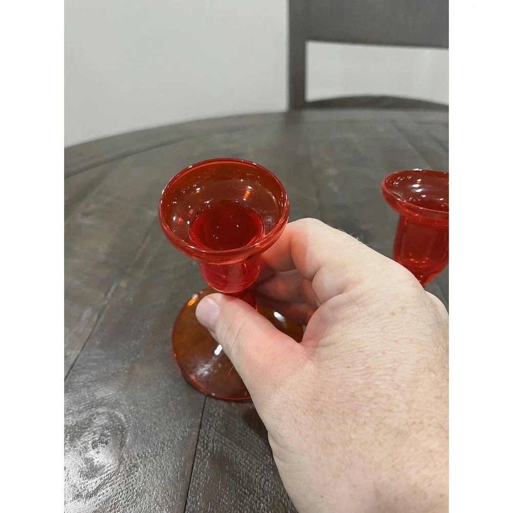 Morgantown‎ Glass Gypsy Fire Orange Candle Holder MCM Pair Vintage